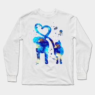 Cat and Dog With Heart Tails Watercolor Painting 3 Long Sleeve T-Shirt